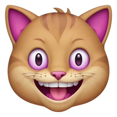 White cat wide mouth happy smiling with teeth showing, very light pink inner ears, magenta purple eyes, looks like discord's :smiley_cat: emoji, male looking sticker