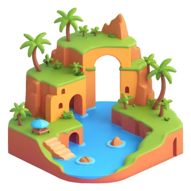 Make the island longer, then add a large hole or arch through it, keeping the 3D emoji style. sticker