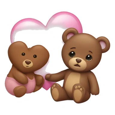 Baby pink heart with a baby brown teddy bear sticker