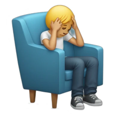 sad boy sitting in fold-out chair with his head in his hands sticker