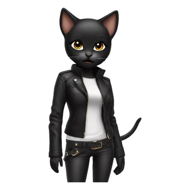 A female alluring techno brat black kitten with leather strap clothing sticker