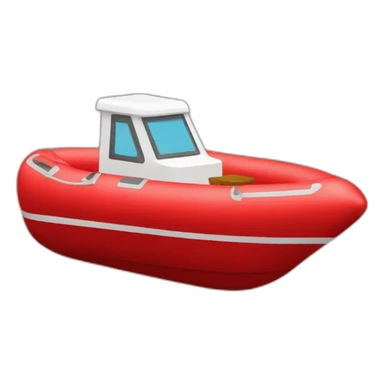 un emoji de un barco inflable rojo pero con motor tiene que ser de angulo de costado y tiene que haber una persona senda dentro de el con una caña de pescar   sticker