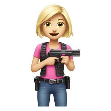 White blonde Girl holding pink gun sticker
