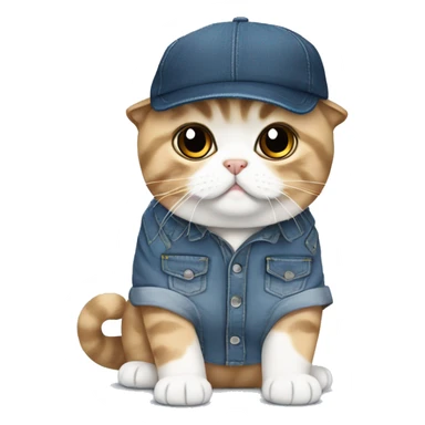 Scottish fold day with baggy jeans and a baggy shirt with a cap  sticker