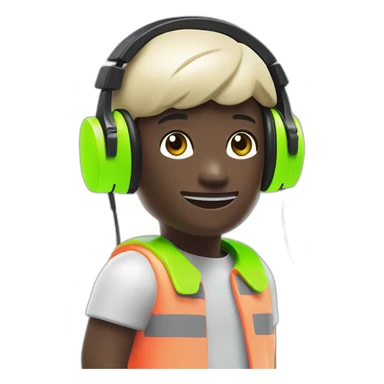 Playmobil wearing neon light clothes, having headphones sticker