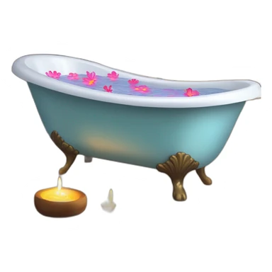 Create a claw-foot bathtub with sparkling water, surrounded by candles and flowers, in a tranquil bathroom. sticker