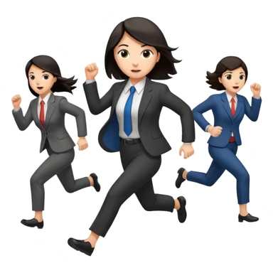 a female co-worker running and other co-workers chasing her  - female co worker with dark hair way in front... others far behind sticker