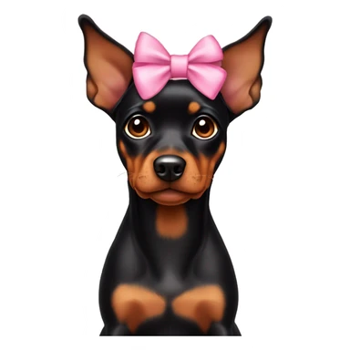 black tan pinscher big ears girly pink bow on head sticker