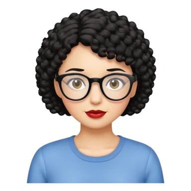 mujer de cabello corto negro y lentes, cabello rizado, emoji style sticker