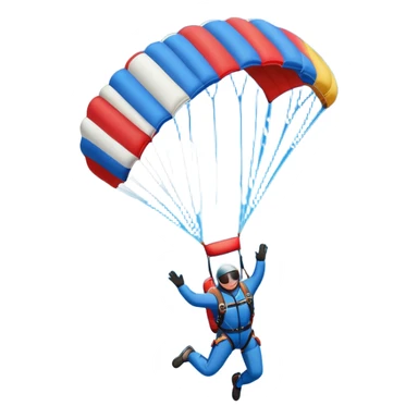 A skydiver free-falling with an open parachute against a bright blue sky. Below, a plane is seen flying off into the distance. The scene captures the thrill and freedom of skydiving, with a clear sky, soft clouds, and a sense of high-altitude adventure. sticker