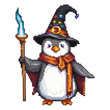 A penguin wizard casting a spell sticker