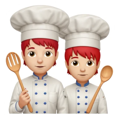 A rat with a fringe, long black hair and chefs and a man with red hair and a chefs hat sticker