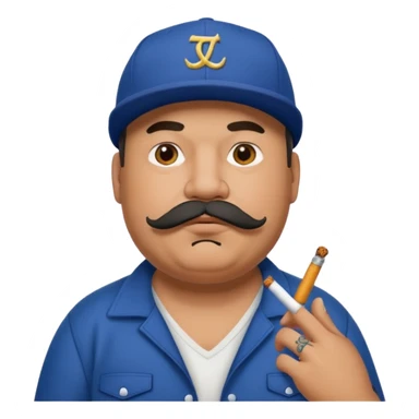 a fat dad in a hip hop cap with a tattoo, a cigarette in his mouth, and a mustache. sticker