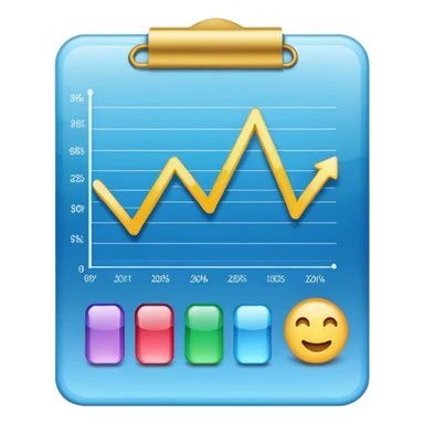 ios style emoji for report sheet consisting graph/ charts with sparkle around the report  sticker
