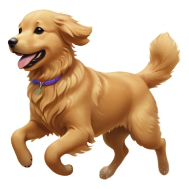 A Golden Retriever running on a beach at sunset, fur blowing in the wind, joyful expression. Motion capture, golden hour lighting, realistic water reflections. sticker