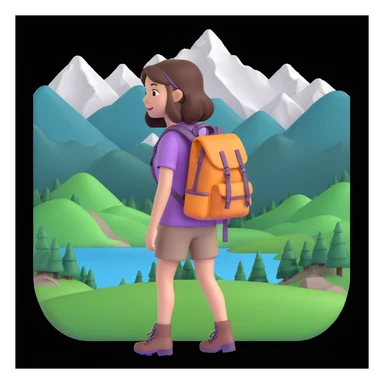 portrait of girl back packing mountains in background, close up pose sticker