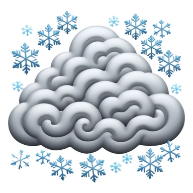A powerful blizzard emoji icon: storm cloud with heavy swirling snow, strong wind lines, flying snowflakes, dynamic motion. White and gray tones, 2D emoji style, bold but simple shapes. sticker