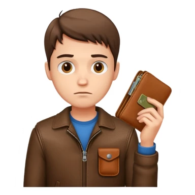 A young guy looks sadly at his empty wallet. sticker