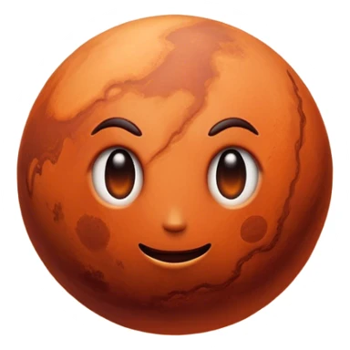 Cinematic Realistic Mars Emoji, portrayed with rugged, rust-colored landscapes, deep canyons, and swirling dust storms rendered with lifelike texture and an orange-hued glow that evokes the enigmatic allure of the Red Planet. sticker