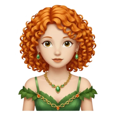 orange curly hair beautiful princess full body in leafy green dress elegant sticker