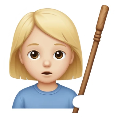 The white child blows into the stick sticker