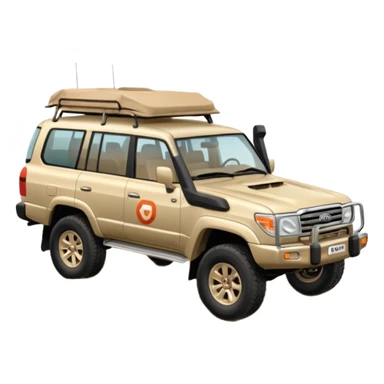 a 2007 Land Cruiser car driving on sand with the word 'Doha' above it in emoji style sticker