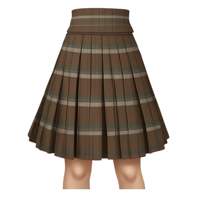 Brown tartan pleated mini skirt, isolated sticker