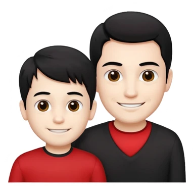 make a father and a son. both with straight black hair. both have white skin. they have to be wearing black and red clothes. there are only two people. they're happy. only a father and ONE son. sticker