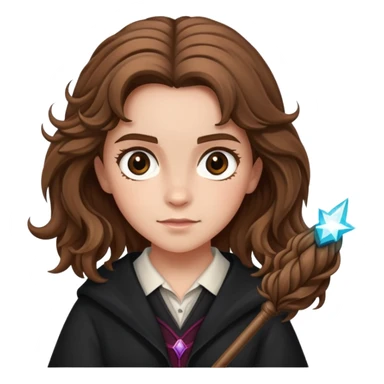 Hermione Granger with bushy hair and wand sticker