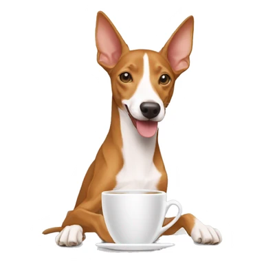 Un podenco marrón tomando una taza de café sticker