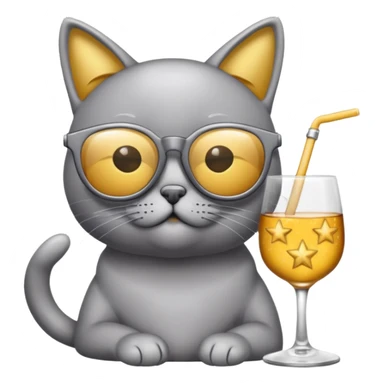 Fait un chat gris avec des lunettes de stars et avec un verre d alcool sticker