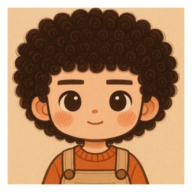 Haz el pelo mucho más rizado y las cejas más rectas, manteniendo el estilo general, cute y todos los detalles anteriores sticker