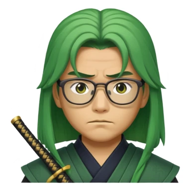 green long hair samurai with glasses sticker