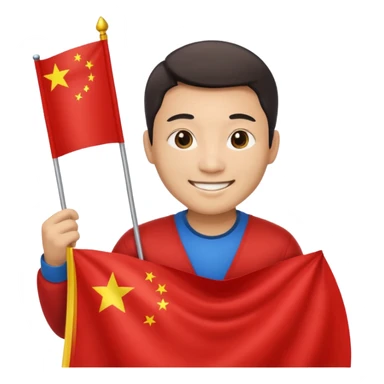 A Chinese man with a Chinese flag sticker