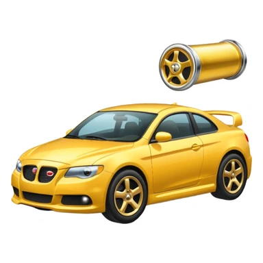 Emoji-style car membership badges: exhaust, black spoiler, and gold wheel can you create them? sticker