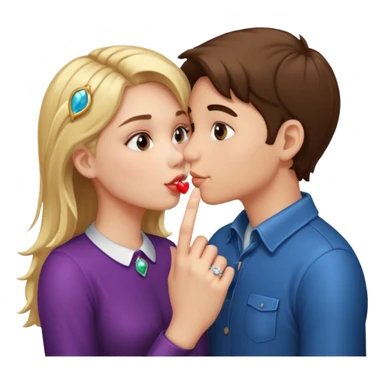 A boy and a girl kissing and the girl has a shiny BIG ring on her finger sticker