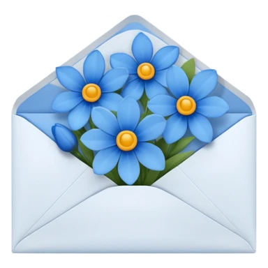 An opened white envelope that has blue flowers coming out of it sticker