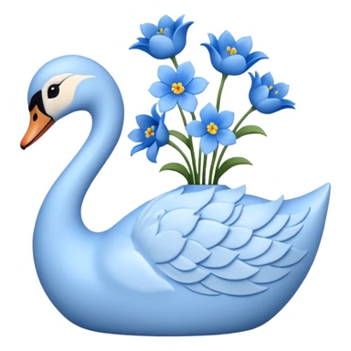 Light blue swan shaped vase with blue flowers in it sticker