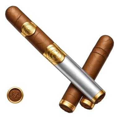 A luxury cigar emoji made of silver chrome, smooth metallic texture, minimal shape, glossy reflections, rich swag aesthetic, iOS emoji style, centered, clean white background sticker