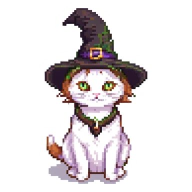 purple witch cat with a hat sticker
