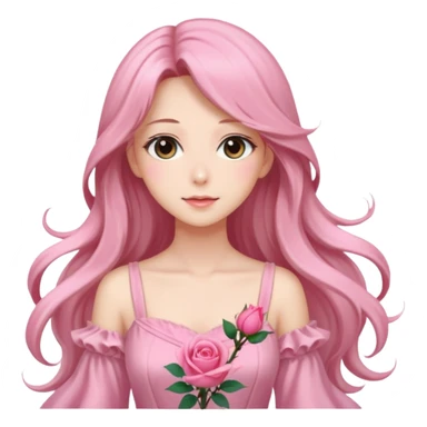 Gorgeous pastel anime lady with long hair and pink rose dress sticker
