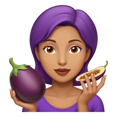Woman eating a eggplant sticker