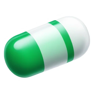 single medicine capsule, top half green, bottom half white sticker