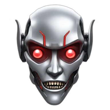 Cyber futuristic silver vampire robot face  red eyes, long ears and vampire fangs sticker