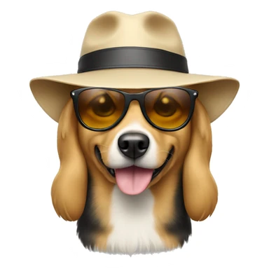 Dog wearing sun glasses and a hat sticker