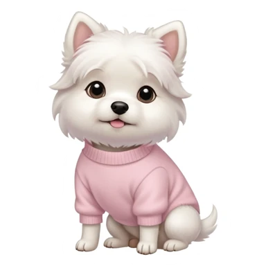 Cute little white dog wearing powder pink sweater, cute, side view sticker