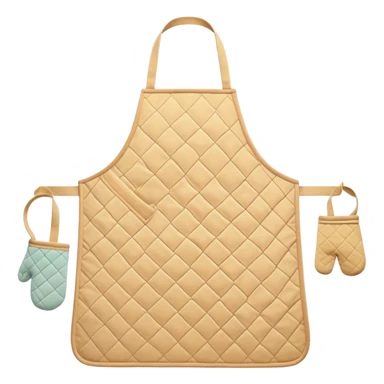 Cinematic Realistic Apron & Oven Mitts, a neatly folded soft pastel apron with subtle fabric textures, resting next to thickly padded oven mitts with a quilted pattern, warm golden kitchen lighting reflecting off the fabrics, evoking a sense of homely warmth and culinary creativity. sticker