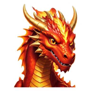 cinematic-noble-fierce-fire-dragon-portrait-emoji,-poised-and-imposing,-with-a-muscular,-scaled-body-ablaze-in-fiery-hues-of-crimson,-molten-orange,-and-molten-gold,-and-intense,-burning-eyes-that-mirror-the-heart-of-a-volcano;-rendered in detail sticker