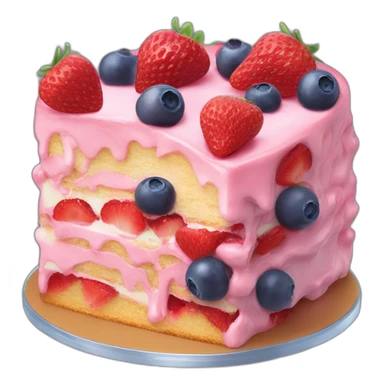 A strawberry cake with raspberries and blueberry sticker