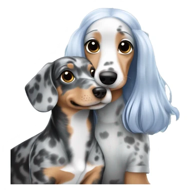 dapple blue merle dachshund with one eye blue blonde girl hugging sticker
